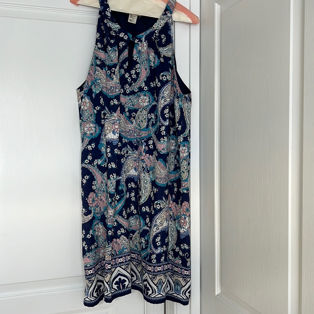 Blue paisley A-line mini sundress.